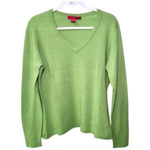 Cashmere Cache 100% Cashmere Green V-Neck Sweater Large